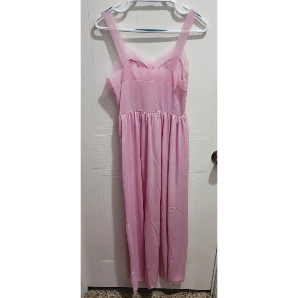 Vintage CAROL BRENT‎ Sleeveless Lingerie Nightgown Dress Lace/Satin Pink Size 34